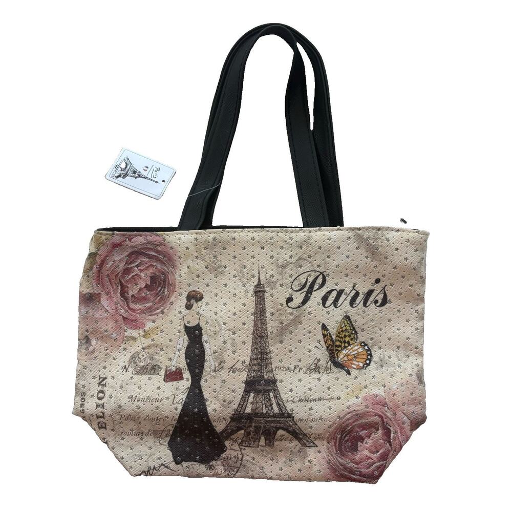Paris Polyester NWT Rhinestone Eiffel Tower Tote Bag Roses Cute Y2K